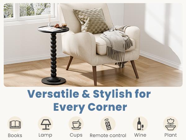 Round Side Table - Solid Wood Leg Small Drink Table for Living Room Bedroom Office
