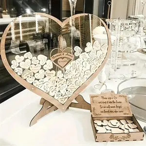 Elegant Wooden Heart-Shaped Wedding Signature Box with Waterproof Clasp Closure Decorative Keepsake Box with Stand for Wedding Party Decor & Memorable Guest Sign-In Station