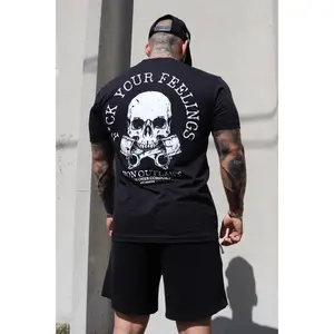 F*ck Your Feelings Classic Tee - Black T-Shirt with Skull and Chain Graphic, Crewneck Fabric, Classic Style for Men Menswear