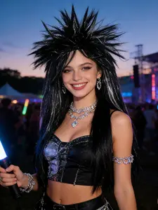 Y2K & Silver Ombre High Top Spiky Wig, 80s Rock Style, Cyberpunk Look, Perfect for Halloween, Parties, Music Festivals, K-Pop