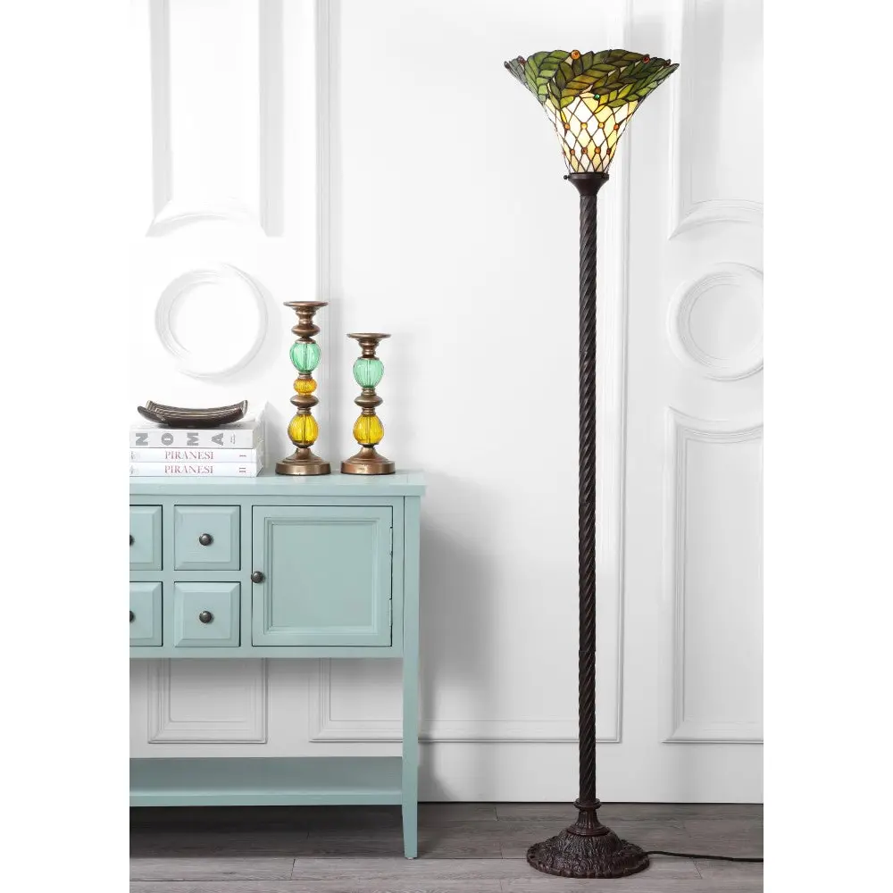 JONATHAN Y Botanical Tiffany Torchiere LED Floor Lamp; for Living Room,Bedroom, Kitchen, Office