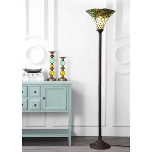 JONATHAN Y Botanical Tiffany Torchiere LED Floor Lamp; for Living Room,Bedroom, Kitchen, Office