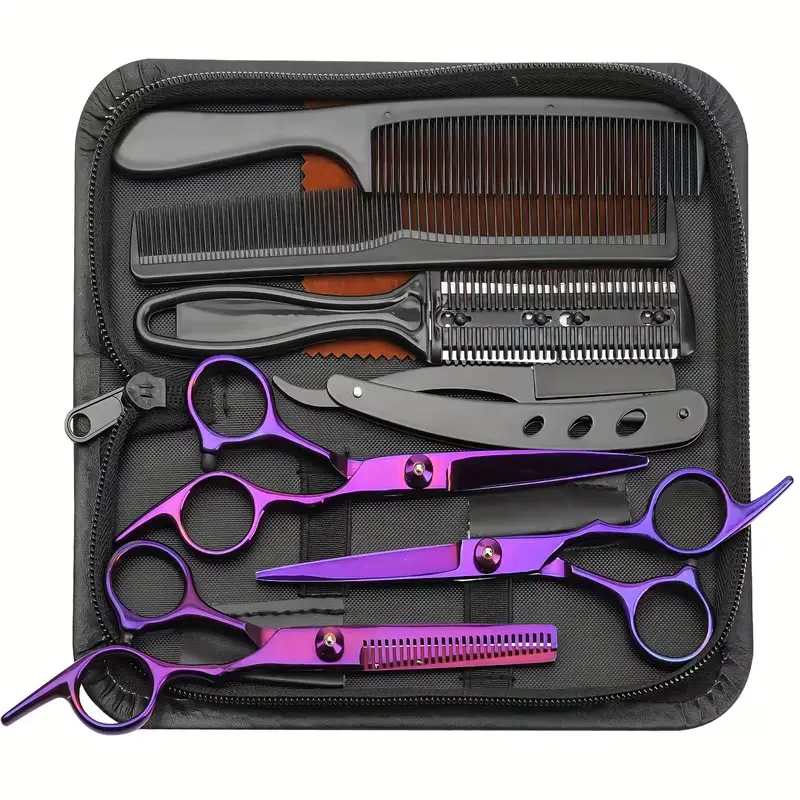 MOVATEK 9pcs Hair Clipper Set,Haircutting Tool Kit,Professional 6. 5" Right-Handed Thinning Shears for Men & Women, Ideal for Salon & Home Use, Unscented, Perfect for All Hair Types, Relaxed Textured Hair Hairdressing Tool Set Styling Kit