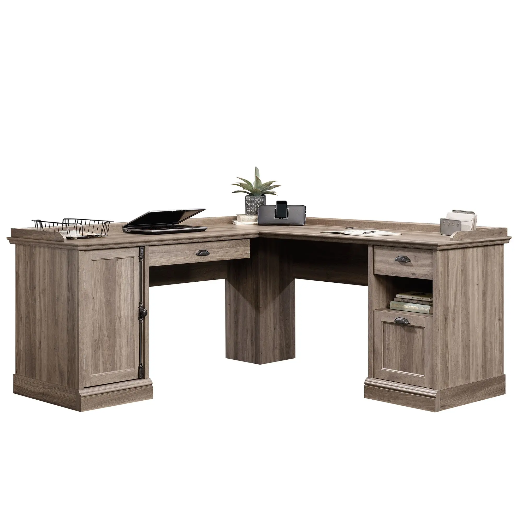 Sauder Barrister Lane Corner L-Shaped Home Office Workstation - Small Space Office Furniture with Ample Tabletop Area, Spacious Pencil Drawer, File Drawer, Assembly Required to Enhance Productivity