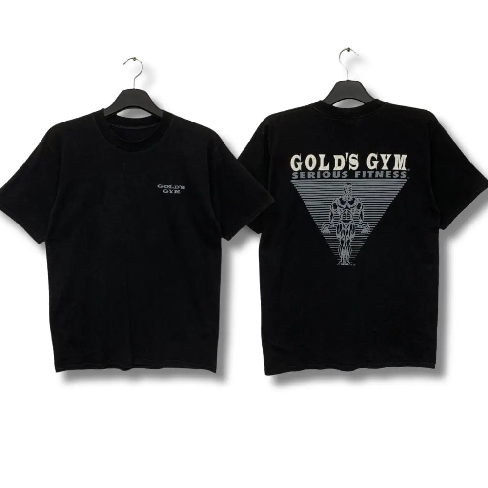 VINTAGE GOLD'S GYM Big Logo Men's Casual Crew Neck T Shirt, Graphic Tee, Cotton Shirts, Machine Washable