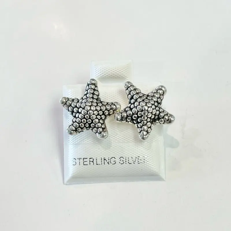 Sterling Silver 925 Starfish Lightweight Stud Earrings Hollow Electroform Jewelry