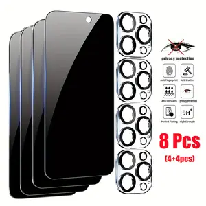 8in1 Privacy Tempered Glass Screen Protector Set for Iphone 11/13/14/16/15 Pro Max 14 Pro Max - 4 PCS with 4 PCS Camera Lens Protectors