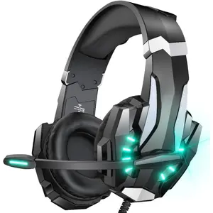 G9000 Stereo Gaming Headset for PS4 PC  One PS5 Controller, Noise Cancelling Over Ear Headphones with Mic, LED Light, Bass Surround, Soft Memory Earmuffs for Laptop  - Black