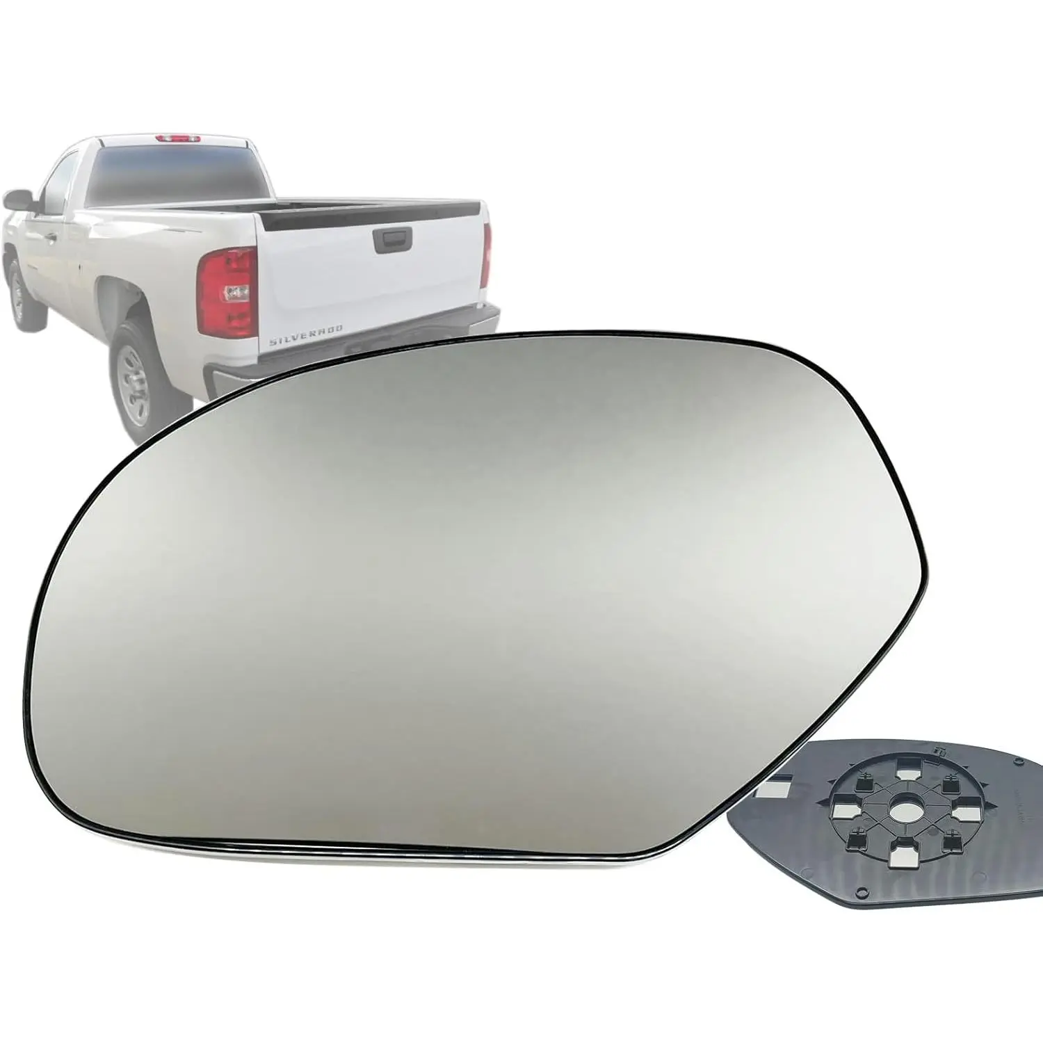 Manual Non-Heated Direct Replacement Mirror Glass, GM Clip-On Type for 2007-2014 Silverado Sierra 1500 2500 2500 HD 3500 Pickup Truck Driver Left LH Side, Part #15951106 1324136 (Blind Spot Compatible), Fits Standard Non-Towing Type Mirror