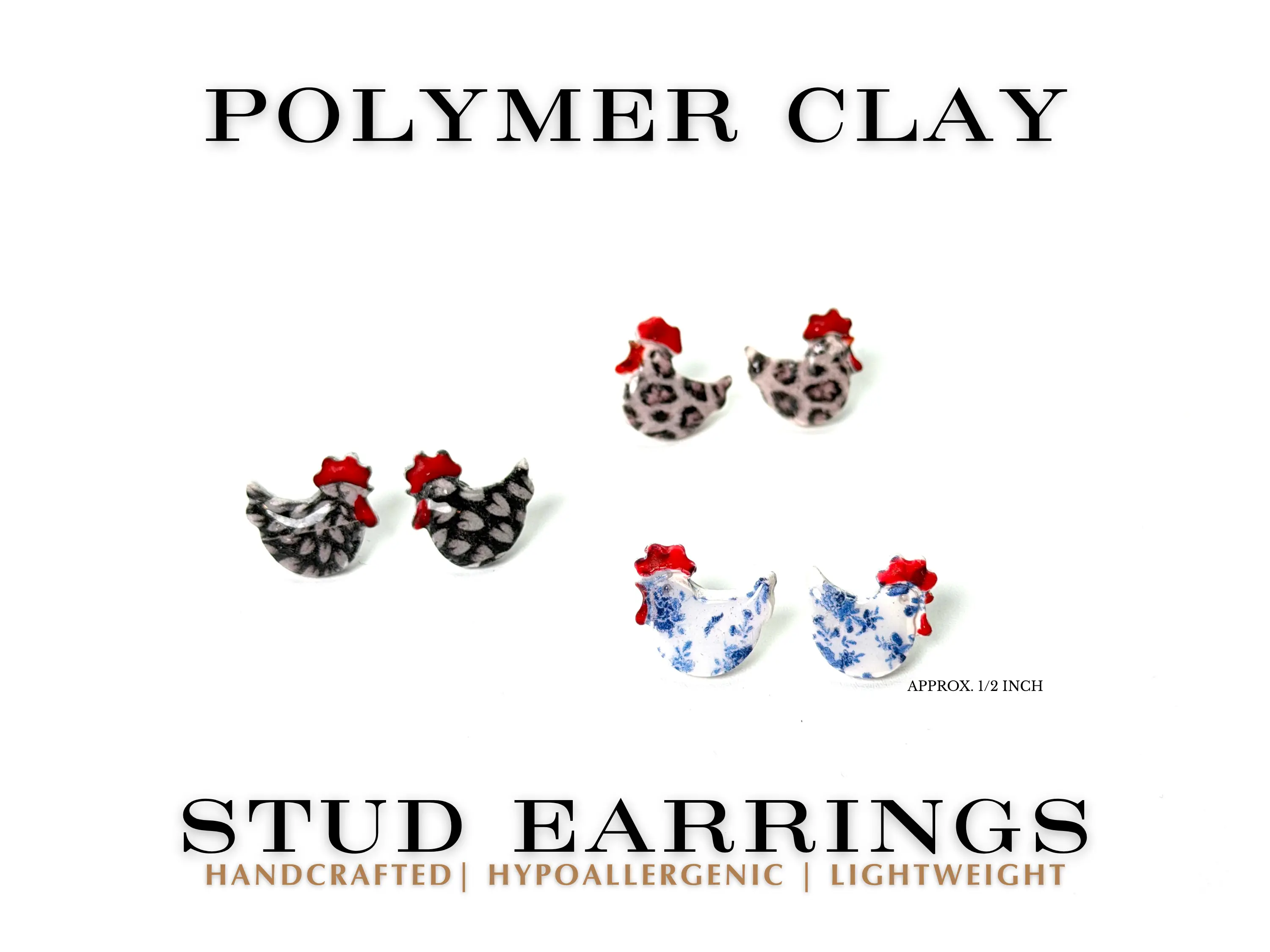Chicken Stud Earrings | Farm Animal Earrings | Hen Earrings | Country Earrings | Lightweight Clay Earrings | Chicken Lover Gift | Farm Life Jewelry