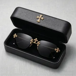 Unisex Fashionable Glasses - Statement Rimless Cross Sunglasses with Black Lenses, Ideal for Night and Street Style