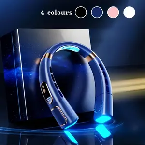 USB Rechargeable Neck Fan, 5 Speed Adjustable Cooling Neck Hanging Fan with Colorful Light, Multifunction Portable Wearable Silent Neck Hanging Fan for Summer Party Outdoor, Multifunction, Multifunctional Cooling Fan