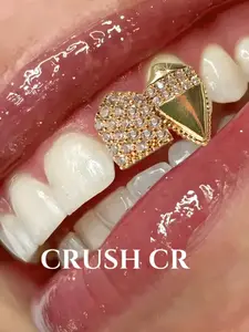 CRUSH CR 1pc 14K Gold Plated Copper Heart & Diamond Tooth Cap Grillz – Sparkling Hip-Hop Jewelry for Female, Black Women, Girls, Men & Boys. Perfect for Parties, Valentine’s Day, Halloween & Gifts! Trendy Bling Accessory