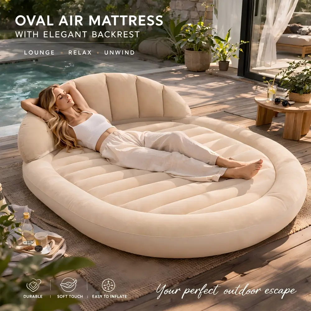 Ergonomic Camping 2-Person Lounge Bed Sofa with Neck-Waist Backrest, Built-in Headboard, Leak-Proof Waterproof Design, Included Air Pump, 550lbs Capacity, Portable Easy-Inflation Sleeping Gear for Camping, Guest Rooms, Watch Party, Storage