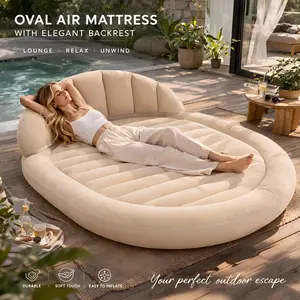 Ergonomic Travel Air Bed / Air Mattress with Backrest, Inflatable Lounge Sofa Bed, Portable Inflatable Sleeping Bed — Suitable for Guest Rooms, Dorms, Balconies, Camping, Beaches, Family Outings (Air Pump Included)