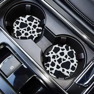 Car Coasters for Drinks Absorbent, Cute Car Coasters for Women & Man,Cup Holder Coasters for Your Car with Fingertip Grip, Auto Accessories for Women & Lady,Snow Leopard Pack of 2（Cow）