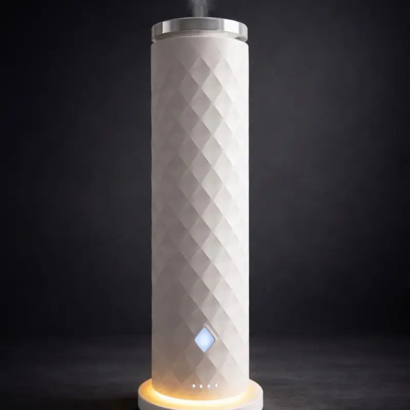 Luna Tower White Waterless Aromatherapy Diffuser - Quiet Oil Machine with Nebulization, Essential Oil Compatible, 1000 Sq Ft Coverage, Remote Control Ease, Waterless Refill, Luxury Hotel Style Cold Air Home Fragrance Device, All Seasons