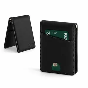 UNDER THINKER Genus RFID Money Clip Wallet for Men, Compact Faux Leather Wallet with ID Window, 6 Card Slots, Gift Box Included