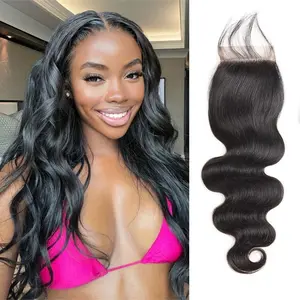 West Kiss 4x4 HD Lace Closure Body Wave Human Hair Closure Invisible 13x4 Frontal Straight Wave Swiss Lace Closures Pre Plucked with Baby Hair Natural Black Color