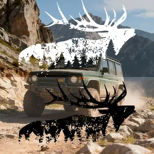 Outdoor Adventure Reindeer Car Sticker, Forest Silhouette Creative Decal, Personalized Car Sticker for Nature Lovers, Decorate Windows, Walls, Toolboxes
