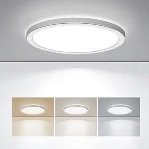 LED Flush Mount Ceiling Light, 9 Inch 18W 3000K/4000K/5000K Hardwire Light Fixture, Ultra Thin Round White Lamp for Kitchen Porch Bedroom Hallway Stairwell Basement, Non-dimmable 1 Pack