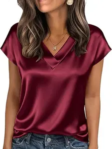 Women's Summer Solid Color Fashion Elegant V-Neck Casual Top Blouse, Stylish Ladies' Daily Wear, Comfortable and Trendy Outerwear