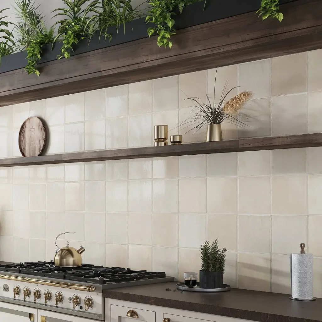 Warm Ivory 8x8 Glossy Zellige Square Subway Porcelain Tile (29 pack, 12.49 sq ft/case)