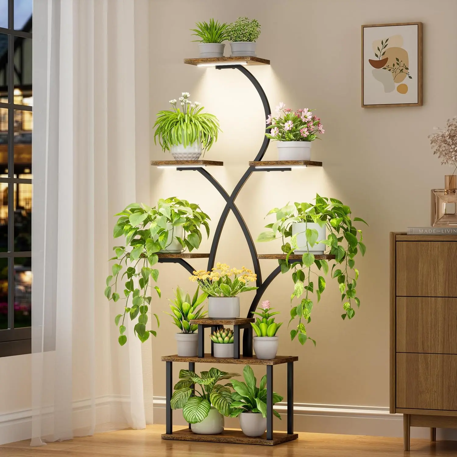 Plant Stand with adjustable Grow Light: 8 Tier 62"Corner Shelf, Metal Display Storage Rack Organiser for Multiple Pot, Decor for Room, Ideal Gift Flower Decorative Home,kitchen