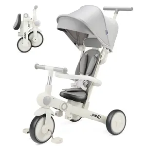 JMMD 7-in-1 Multifunctional Baby Tricycle Toddler Stroller - Growth-Friendly Ride-On Toy with EVA Wheels, Adjustable Parent Handle, Safety Harness, Wheel Brakes, Removable Canopy, Lightweight Design - Christmas Gift for 18 Months-5 Years
