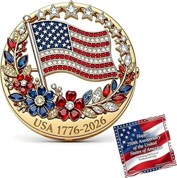 【Fast Shipping】250th Anniversary Enamel Brooch Pin, 1776-2026 Patriotic Floral Star Badg American Birthday Rhinestone Flag Lapel Pin for Independence Day Veterans Souvenir Gift Jewelry pearl design badge