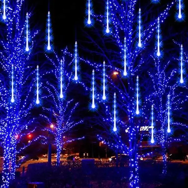 Shower Rain Lights, 288 LED Christmas Lights Icicle Snow Falling Halloween Lights Outdoor Raindrop Lights, 30cm 8 Tubes Xmas Tree Holiday Christmas Halloween Decoration, Blue