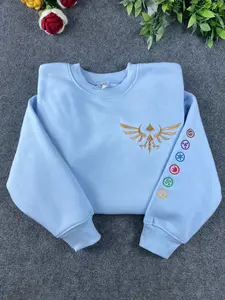 Embroidered Zel..da Korok Crewneck Sweatshirt , Handmade Cozy Gamer Gift, Breath of the Wi.ld, Tears of the King..dom