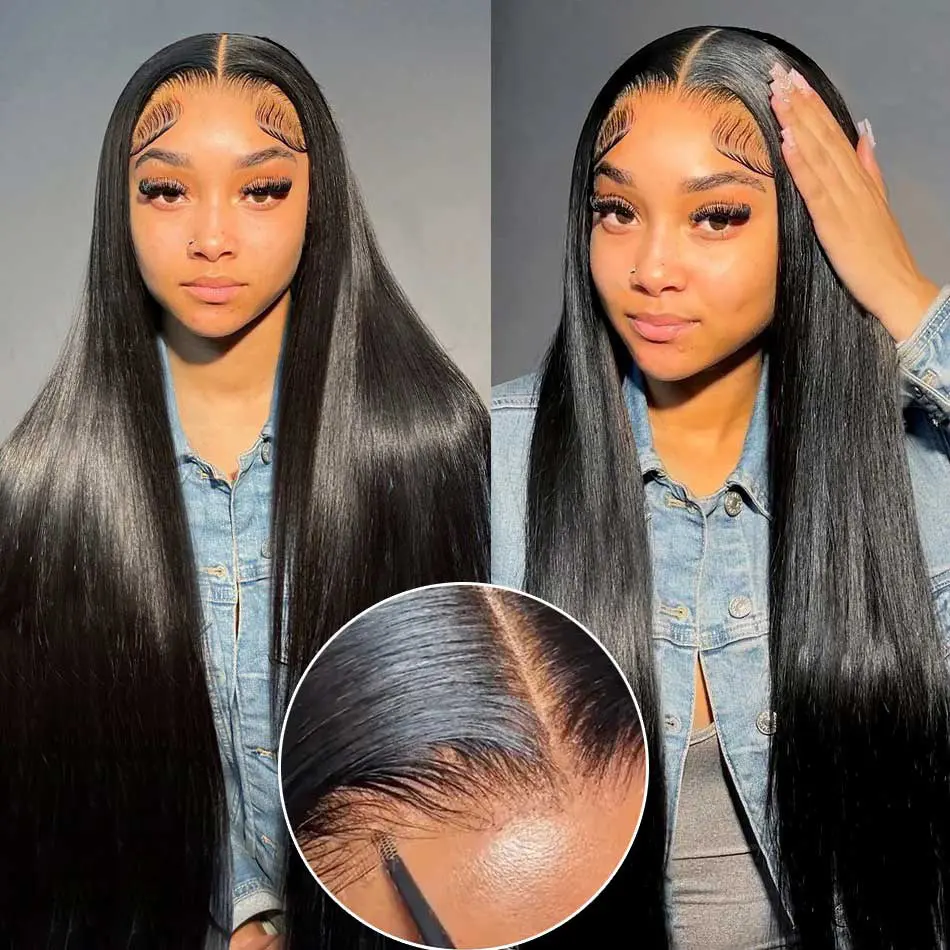 Women's Long Straight Human Natural Hair Wig - 7x5 Glueless Lace Front Wig, Pre-Cut Transparent Lace, Heat Resistant, Ready-to-Wear for Beginners, Wigs Human Hair