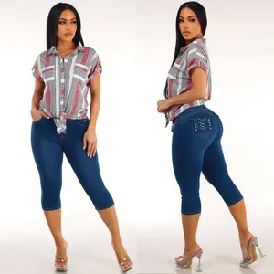 MX JEANS Push Up High Waist Stretch Denim Capris Indigo