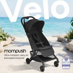Mompush Velo Lightweight Travel Stroller, Compact & Airplane-Friendly for Baby and Toddler, Lie-Flat Seat, One-Hand Fold, with Leather Bumper Bar, Shoulder Strap, Raincover, Storage Bag & Cup Holder