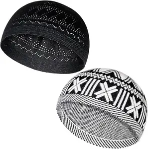Muslim Hats Keffiyeh Kufi Hats for Men  Black & White Skull Cap Islamic Clothing for Men Flexible Compact 100% Itch-Free Soft Lightweight All-Season Wear Breathable Fabric