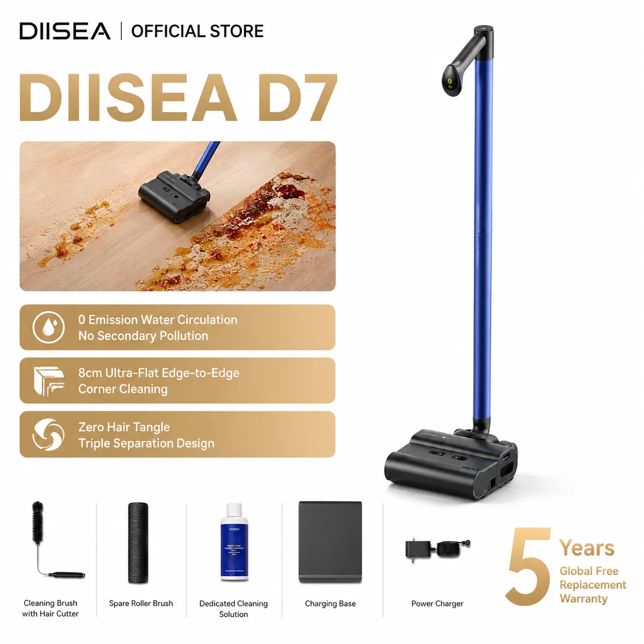 DIISEA D7 Smart Floor Washer, Cordless Wet-Dry Cleaner, Ultra-Lightweight Pure Water Hydro-Loop Mop for Hard Floors, 0-Emission with 0 PM2.5 & Bacteria Control