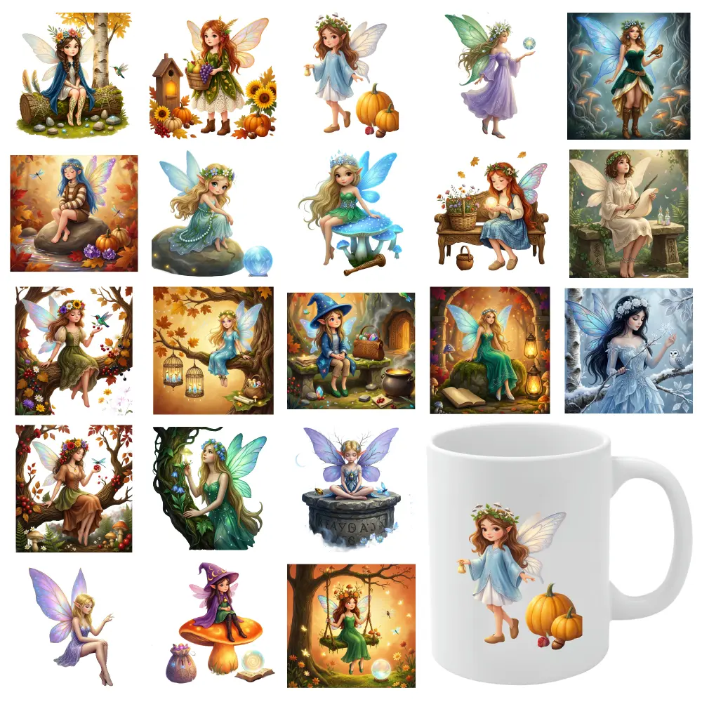 21 Pcs Fairy Garden UV DTF Self-Adhesive Plastic Stickers, Waterproof Glass Transfer Labels, Rub-On Decals for DIY Water Bottle, Glass Clock Home Decor