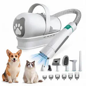7-in-1 Low Noise Electric Pet Hair Shaver and Collection Vacuum System, Comprehensive Cats & Dogs Grooming Station with Multi-size Combs, Claw Grinder & Fabric Brush