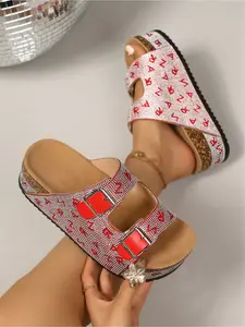 Women's Summer Fashion Thick Sole Sandals Bohemian Style Platform Slides 2026 New Arrival Strappy Metal Buckle Studs Decorated Height Incr Beach Shoes Summer Footwear