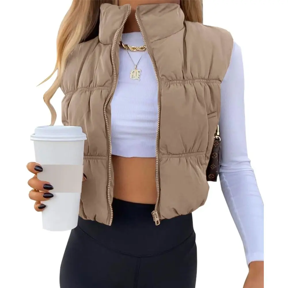 Imily Bela Womens Crop Puffer Vest Winter Zip Up Lightweight Sleeveless Warm Outerwear Padded Coat