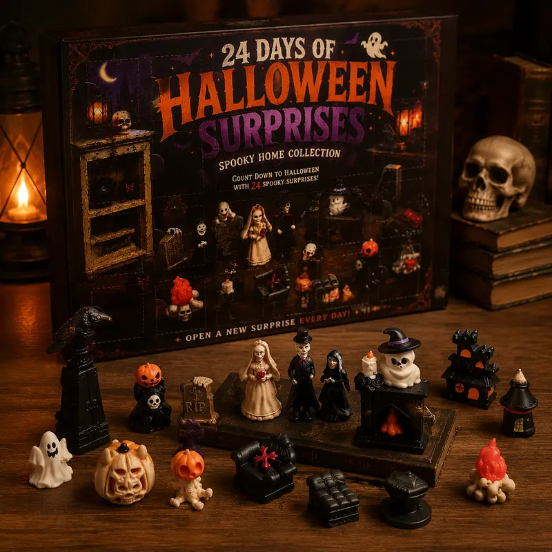 24-Day Spooky Halloween Advent Countdown Calendar with Mini Figurines, Surprises, Compact Design - Unisex Festive Home Decor, Kids’ Holiday Gift