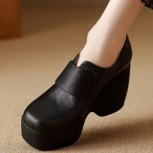 [Comfort Platform Shoes] Ultra-High Comfort Women's Chunky Platform Shoes | Round Toe TPU Upper & Non-Slip Rubber Outsole, All-Season Versatile Black