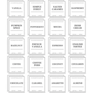 40PCS Waterproof Coffee Syrup Labels for Coffee Bar Coffee Station Syrup Dispenser Coffee Syrup Bottles