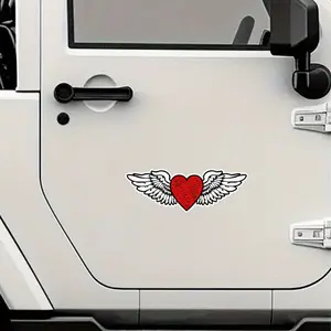 1PC Vehicle Romantic Personal Upgrade" Winged Red Heart Creative Car Sticker for Car Body, Motorcycle Decoration, Notebook, etc., Create Romantic Eye-Catching Items, A Must for Romantic Enthusiasts & Personalized Car Owners, Help Your Car Show Unique