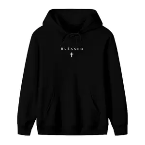 BLESSED Cross Black Hoodie - Chic Christian Aesthetic Casual Women's Pullover