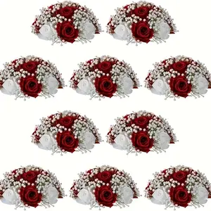 Popular cross-border imitation flower wedding series guide decoration table fake flower living room hotel turntable middle desktop decoration flower full of stars red Artificial Flowers