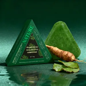 Nature Grass & 7 Green Oils Natural Herbal Shampoo Bar with HeShouWu & Grass Extract, 80g Nourishing Solid Bar to Strengthen Hair and Calm Scalp for Women & Men