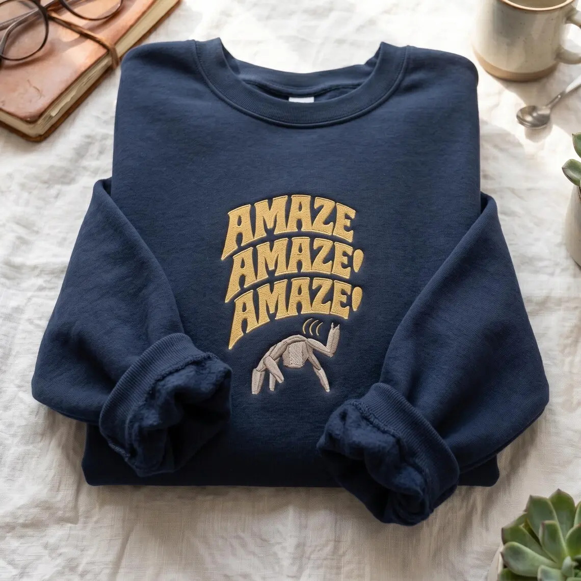 Amaze Sci-Fi Book Sweatshirt, Embroidered Space Alien Crewneck, Science Fiction Reader Gift, Geeky Nerd Apparel Top