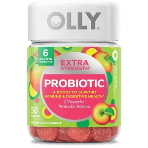 OLLY Extra Strength Probiotic Gummy, 6 Billion CFUs, 2 Strains, Supplement, Apple, 50 Count